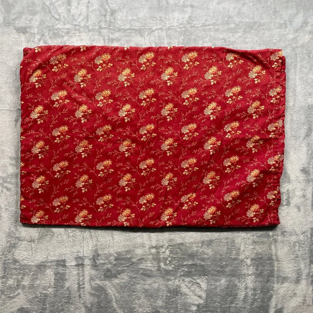 Handmade Quilted Lumbar Pillow Cover Star Pattern Red Burgundy Floral Border